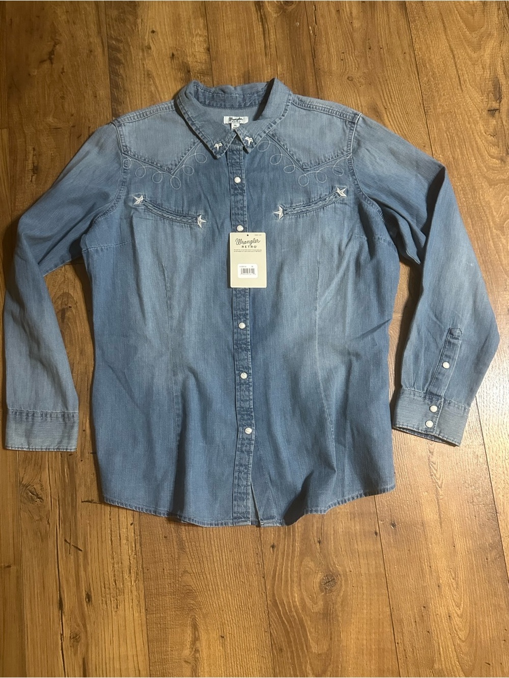 Wrangler Light Blue Denim Western Button-Down Shirt